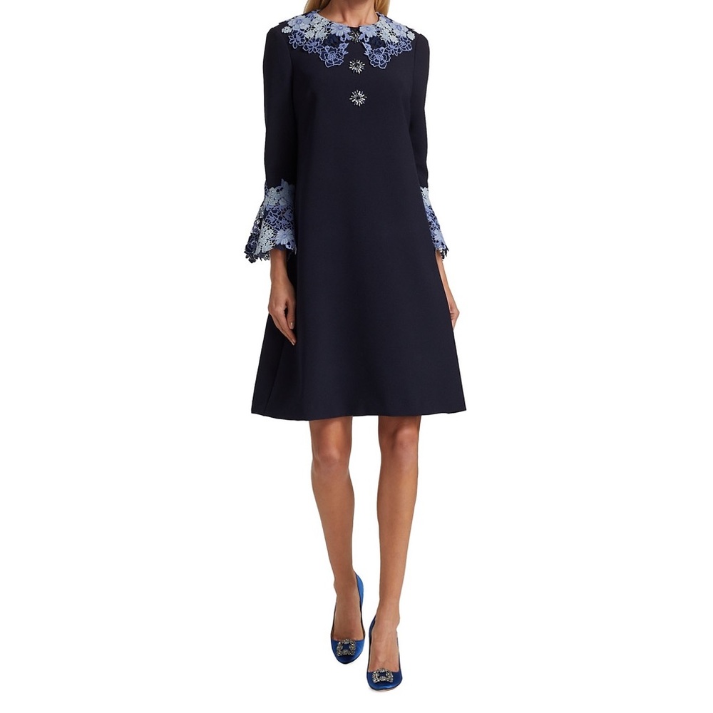 Teri Jon by Ricki Freeman Lace Trim Crepe Dress